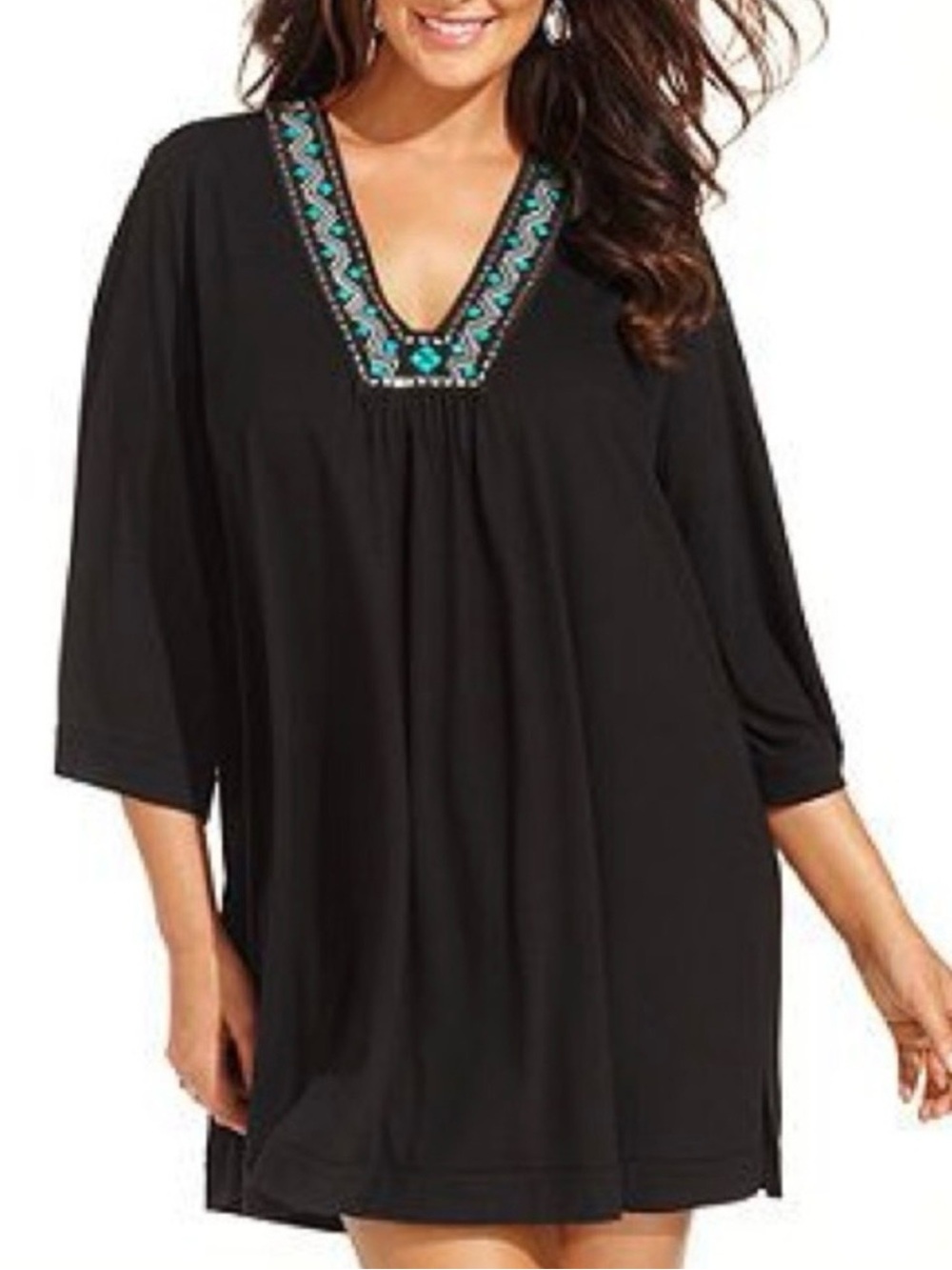 Dotti Black V-Neck Coverup Boho Inspired & Beautiful Embroidery Size XL **NWT**